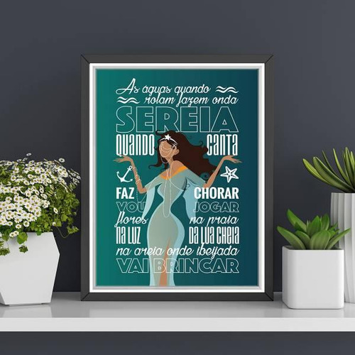 Quadro Ilustração Iemanjá Com Dizeres 24x18cm - Com Vidro