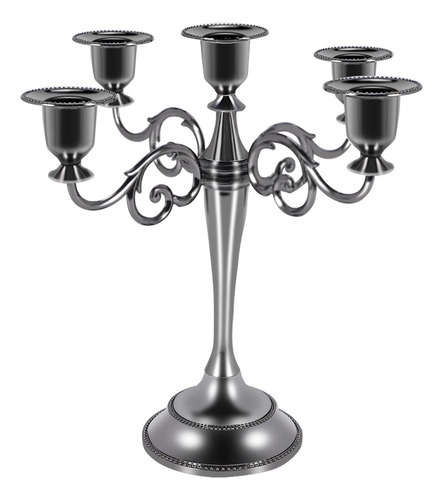 Candelabro De Metal Negro Con 5 Brazos, Vela Gótica