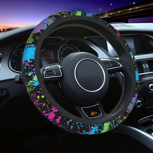 Of Neon Paint Splatters Funda Para Volante Automovil 15 