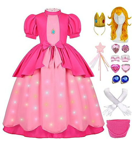 Disfraz De Princesa Peach Para Niñas Con Luces Y Accesorios 