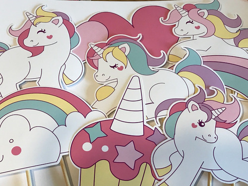 Unicornios Pastel Kit Photo Booth Props X 10 Unidades