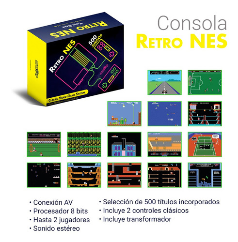 Consola De 8 Bits Retro Nes Av Plug Play Con 500 Juegos