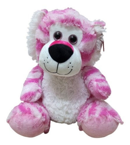 Felino De Peluche Sentado León Tigre Rosa Mediano 40cm 