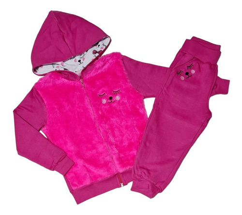 Conjunto Moletom Menina Pelúcia Com Capuz E Ziper Inverno