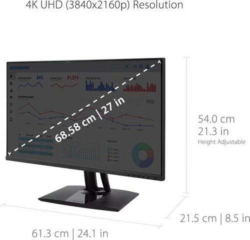 Viewsonic Vpk Monitor Ergonómico Ips 4k Premium De 27 Pulgad