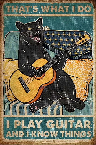 Póster De Estilo Retro Cat Guitar Rock, Yo Toco La Guitarra