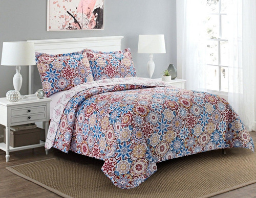 Imagen 2 de 6 de Cubrecama Quilt Cover Reversible +fundas Twin Calgary D3
