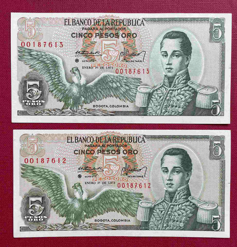 5 Pesos Oro 1973 Reposición Pareja Serial