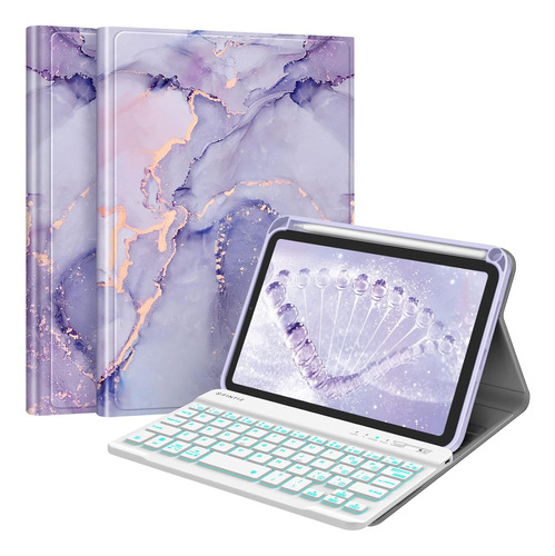 Funda C/ Teclado Fintie Para iPad Mini 6ta Gen, Morado Marmo