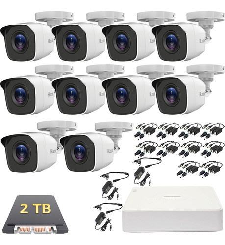 Kit Video Vigilancia 10 Cámaras Dvr 16 2tb Hilook 2mp Baluns