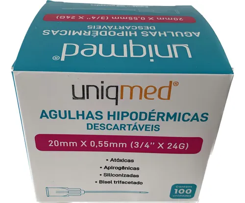 Aguja hipodérmica Anvisa, 24 g x 3/4 (0,55 x 20 mm), C/ 100, volumen al por mayor, capacidad de 0 ml