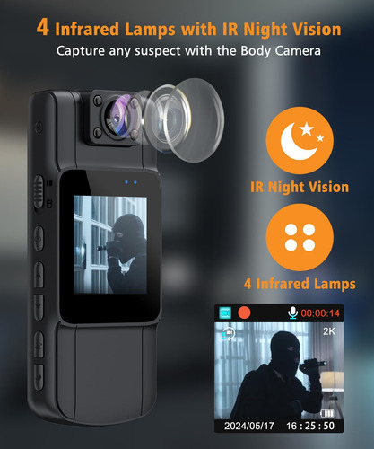 Cámara Corporal Wifi 128 Gb Grabación Audio Y Video 2k 180 Color