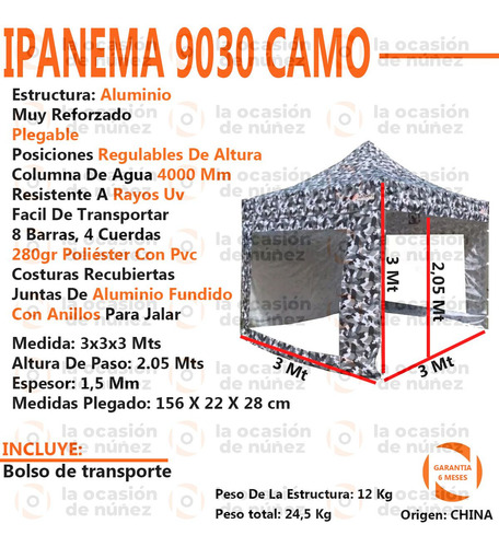 Imagen 2 de 6 de Gazebo Aluminio Plegable 3x3 Outdoorz 3 Laterales Camuflado