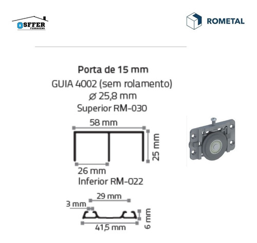 Sistema Deslizante Kit Roldana E Trilhos Mdf 15mm Ro62 1,30m