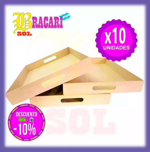 Bandejas Desayuno Promocion 10 Und Fibrofacil 30x40x5cm 3mm