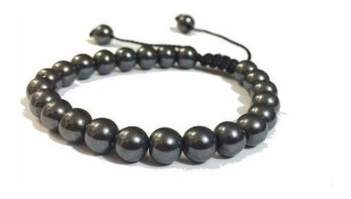 Pulseira Masculina Pedra Hematita 8mm Regulável Bolinha Comprimento 19 Cm
