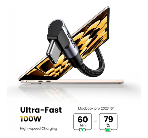 Cabo Usb Angular Ugreen Usb C 2.0 Macho 5a 3metros Preto