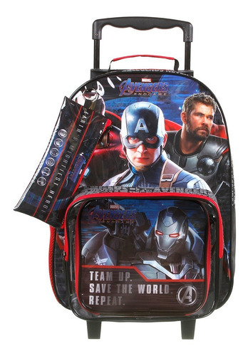 Mochila Lancheira Estojo Vingadores Ultimato Dmw Avengers Cor Preto Desenho Do Tecido Vingadores Capitão América Thor Homem De Ferro