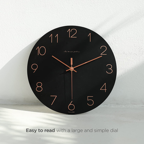 Reloj De Pared Mooas Flatwood Negro De 30 Cm Que No Hace Tic
