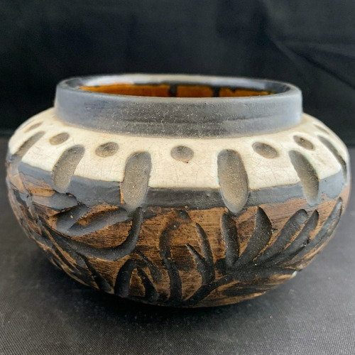 Bowl 8cm Ceramica Esmaltada Tallada Con Firma Centro Mesa 