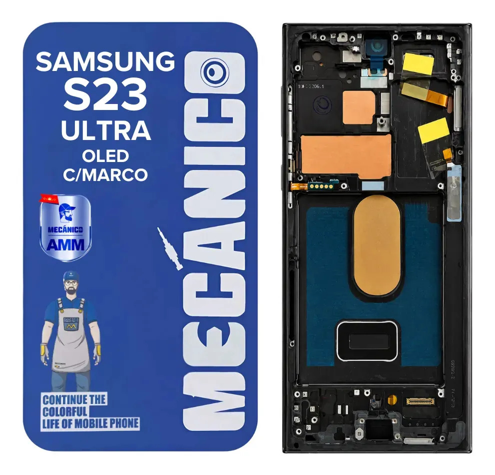 Modulo Compatible Samsung S23 Ultra S918 Con Marco Oled Mecanico Huella Digital Pantalla Tactil Vidrio Frontal Repuesto Cambio Reparacion Flex Conector Celular Telefono Touch Screen Premium Calidad Hd
