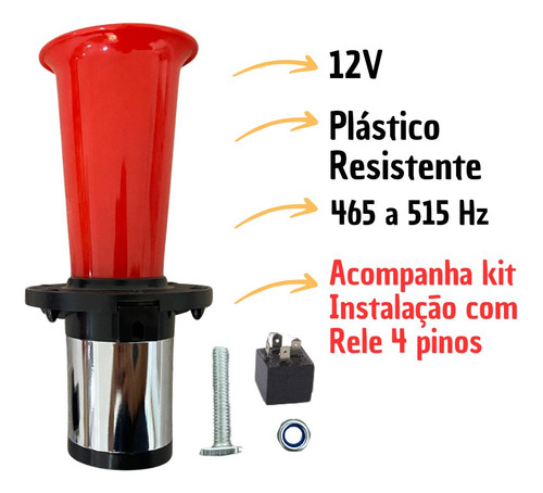 Buzina Uga Uga 12v Universal Tipo Calhambeque