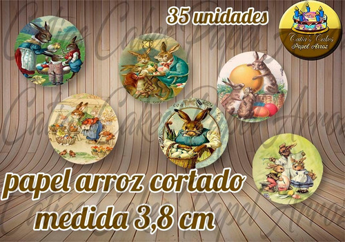 Páscoa Vintage Papel De Arroz Redondo 35 Unidades 3,8 Cm