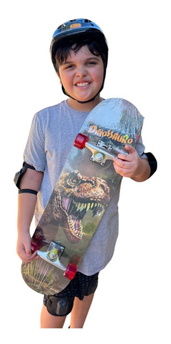 Skate Infantil Dinossauro Completo Montado + Kit Proteção 