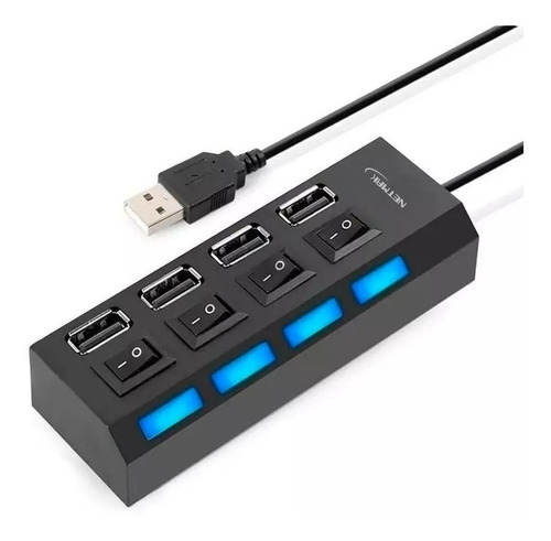 Imagen 3 de 5 de Hub Netmak Nmac08 4 Puertos Usb 2.0 Switch Con Indicador Led