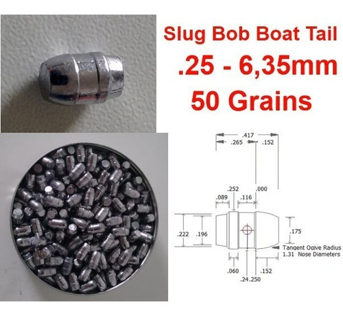Chumbo Slug 6,35mm / ,25 50 Grains  250 Uni