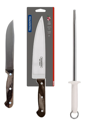 Juego De Cuchillos Polywood Acero Inox Tramontina 3 Piezas Color Marrón