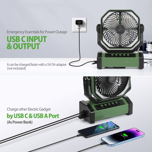 Ventilador De Camping Addacc De 20000 Mah, Recargable, Con L