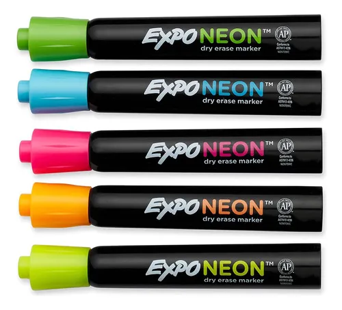 Marcadores Expo Neon Borrable Vidrio Pizarron Negro 5 Piezas