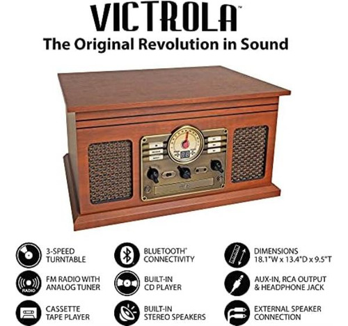 Victrola Nostalgic Tocadiscos Bluetooth 6 En 1 Y Centro Mult