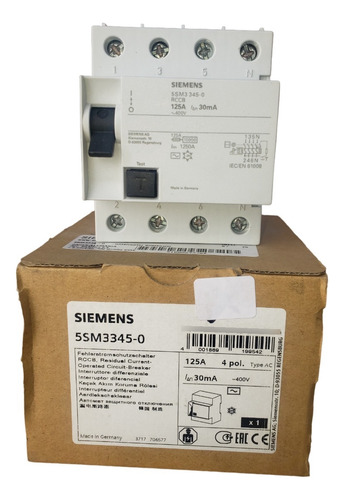 Disyuntor Diferencial 4x125a. 30ma. 5sm3345-0 Siemens