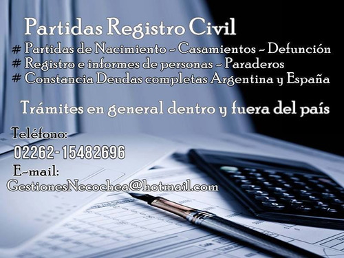 Partidas Y Actas De Registro Civil Dtodas Las Localidades.