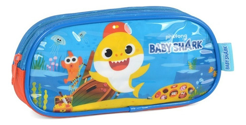 Estojo Infantil Escolar Lapis Tubarão Baby Shark Luxcel Cor Vermelho