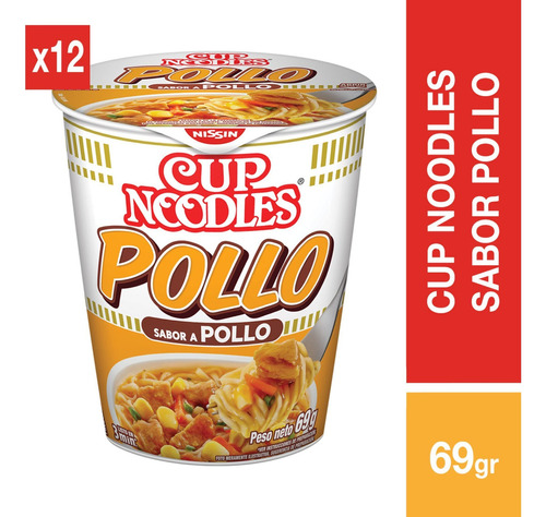 Sopa Instantánea Cup Noodles Nissin Sabor Pollo - 12 Uds