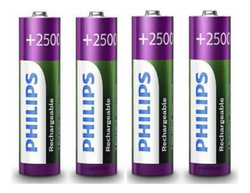 Pilha Philips Recarregável Aa 1,2v 2500 Mah Cj Com 4 Pilhas