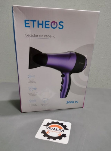 Imagen 3 de 10 de Secador Cabello Pelo 2000w 3 Temperaturas 2 Velocidad Etheos