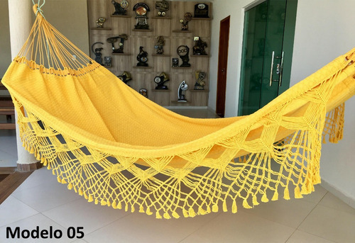 Rede De Dormir Descanso Casal Luxo Bucho De Boi Reforçada Cor Amarelo Liso - Modelo 05
