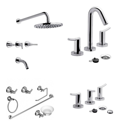 Griferia Baño Fv Libby Lavatorio Ducha Bidet + Accesorios 