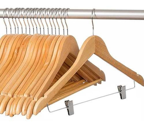 Imagen 5 de 10 de 50 Perchas De Madera Lustrada Con Broches Barnizada Premium X Mayor Y Menor Super Resistentes #shoppy