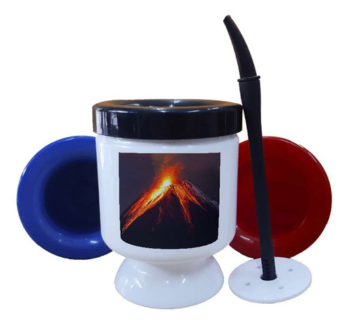 Mate Plastico Volcanes Erupcion Lava Humo Rojo