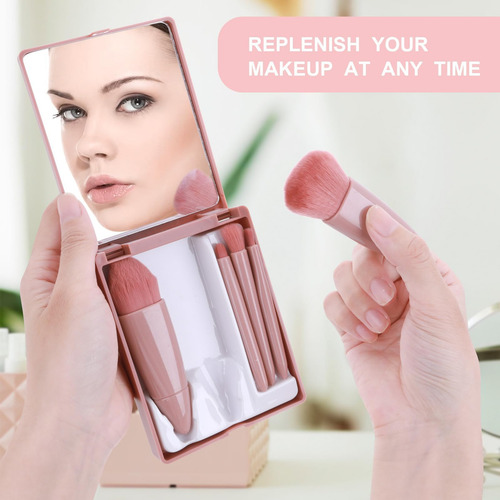 Sistema De Cepillo Del Maquillaje Del Viaje Con El Espejo