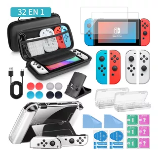 Kit De 32 Accesorios Con Funda Para Nintendo Switch Estuche