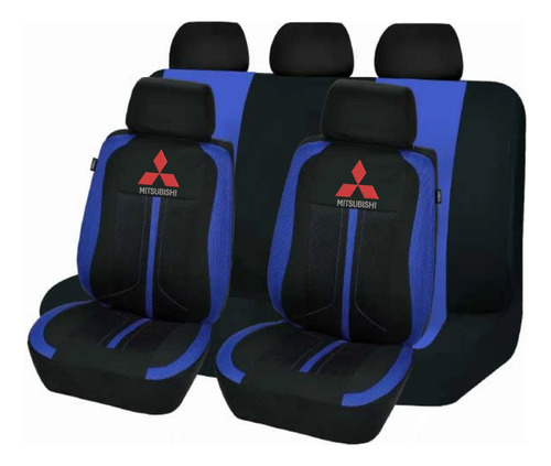 Cubreasiento Funda Tela Negro Azul Logo Mitsubishi Bordado