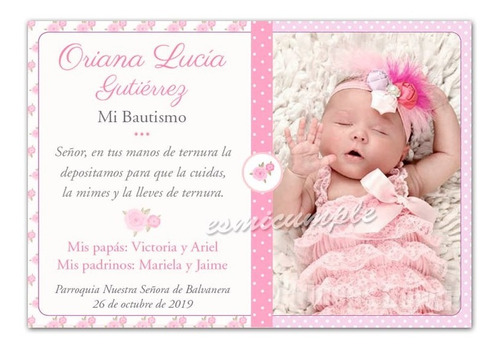 30 Tarjetas Estampitas Bautismo Shabby Personalizadas Foto