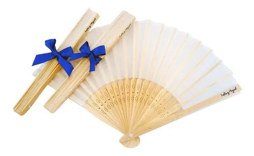 comprar 50 Abanico Blanco Personalizado Bambú Tela Recuerdo Boda Xv