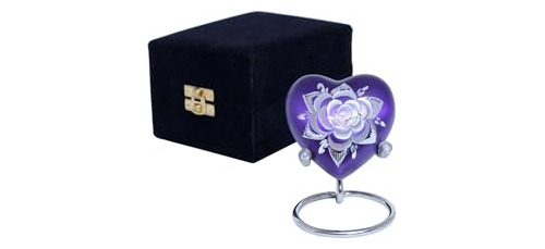 Urna De Recuerdo De Corazón De Rosa Morada  Mini Urna De